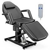 SyyBhb Electric Height Adjustable Esthetician Chair Facial Bed, 3-Section Folding Lift Tattoo Chair Bed Massage Table for Spa, Lash Extension, Microblading, Wax, Medical Treatment, Black