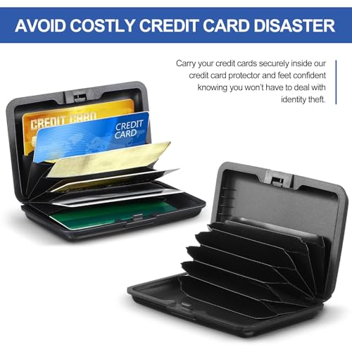 BBTO 2 Pieces Credit Card Holder Slim Mini Rfid Blocking Credit Card Protector Aluminum Business Box Metal ID Organizer Wallet with 6 Slots for Women Men(Black, Silver)3