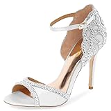 XYD Peep Toe Rhinestones Crystal Studs Wedding Bride Sandals Ankle Buckle Strap Pencil Heel D'Orsay...