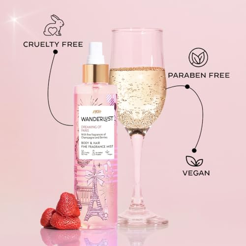 Image of Nykaa Wanderlust Dreaming of Paris Body & Hair Mist, Champagne & Berries Fragrance, Cruelty-Free, Long-Lasting Fine Perfume Spray, 200ml