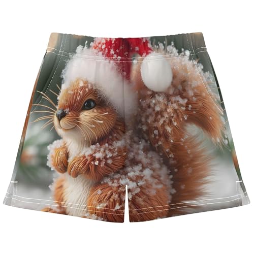 Girls Shorts Cute Squirrel Christmas Hat Print Athletic Pajama Sleep Shorts Activewear Personalized Gifts, X-Small