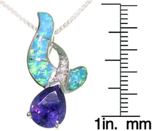 Jewelry Trends Teardrop Shaped Created Blue Opal and Purple CZ Sterling Silver Pendant Necklace 18" - Image 2
