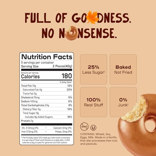 Donutful Maple Mini Donuts – Baked Not Fried, Less Sugar, Nothing Artificial, Non-GMO, Individually Wrapped Snack Packs (30 Donuts/Box)