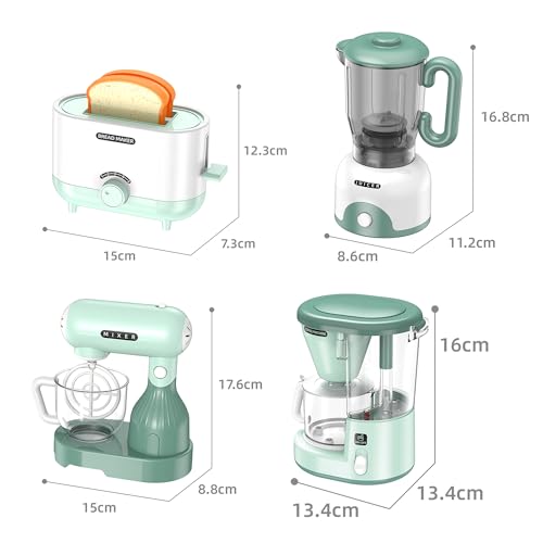Kids Play Kitchen Accessories, Pretend Play Kitchen Appliance Toy Set with Coffee Maker, Toaster, Blender, Mixer, Kitchen Toys with Light & Sound, Play Kitchen Sets for Kids Ages 3 4 5 6