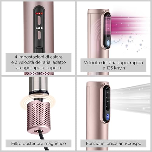 Babyliss Air Wand, Asciugacapelli, Piastra Lisciante E Styler, 4 In 1, Con Diffusore E Gift Bag, Da Capelli Bagnati Ad Asciutti, Funzione Ionica, Nessun Danno Da Calore, Rosa, AS6556E - 7