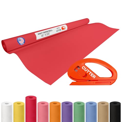 Image of Red Kraft Paper Roll 48 inch x 1200 inch (100 feet) with Cutter - USA-Made Gift Wrapping Paper for Packing, Moving, Shipping & Crafts /Arts - 100% Recyclable Natural Craft Material by IDL Packaging | Gift Wrapping Paper for Packing, Moving, Shipping & Crafts /Arts - 100% Recyclable Natural Craft Material by IDL Packaging