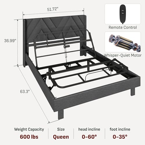 Image of Softa Queen All-in-One Adjustable Bed Frame with 10 inch Hybrid Mattress, Electric Bed with Upholstered Headboard, Remote Control, Whisper Quiet Motor, Certi-PUR Certified, 10-Year Warranty