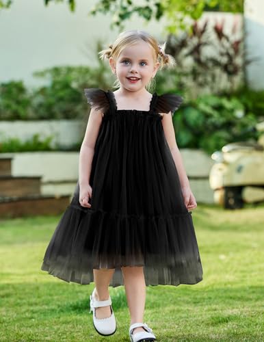 Image of Arshiner Toddler Tulle Dress for Girls Layered Tutu Ruffle Dresses Swing Twirly Fairy Summer Birthday Party Wedding Sundress