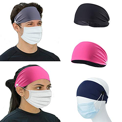 4 pcs Women Man Button Headband Facemask Holder Wearing Mask Protect Ears Sports Quick Dry Sweat Headbands