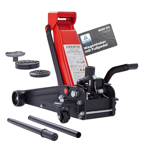 Arebos 3T Hydraulischer Rangierwagenheber mit integriertem Fußpedal | Unterfahrhöhe 130-508 mm | 2...