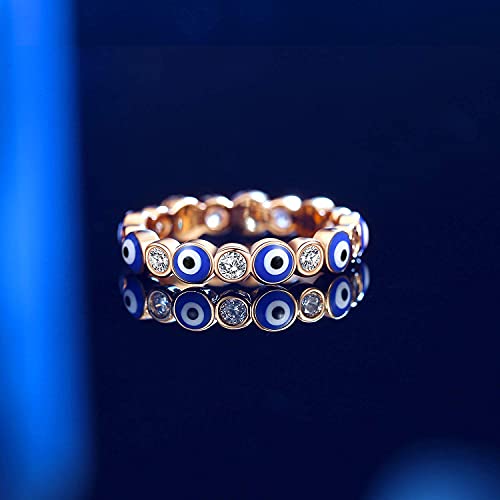 Puerzi Evil Eye Ring,Rose Gold Plated Ring Suitable For Women Girls,Size 6 To 10 (Gold, 8) #TOP2
