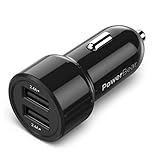 Car Charger PowerBear [24W / 4.8A] Dual USB Port Car Charger | Smart ID Technology for iPhone 7, 8, X, XS, Samsung S9, S8, S7 Plus, Pixel, Android, LG & More - No Cable [24 Month Warranty]