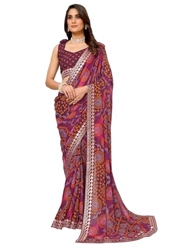 Yashika Womens latest Georgette Saree With Lace and Blouse Material