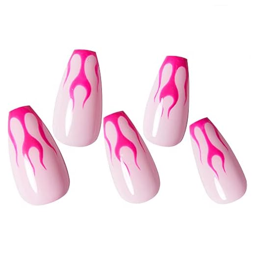 Press On Nails with Nail Glue, BettyCora Coffin Press on Nails Glue On Nails Short Medium Fake Nails Stick on Nails Acrylic False Nail Tips Kit 12 Sizes 24 Pcs, Pink Flame