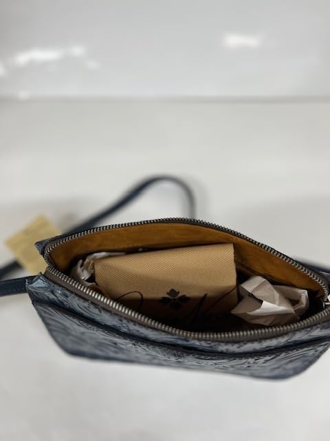 Patricia Nash Vallata Tooled Leather Crossbody Bag. Caribbean Blue