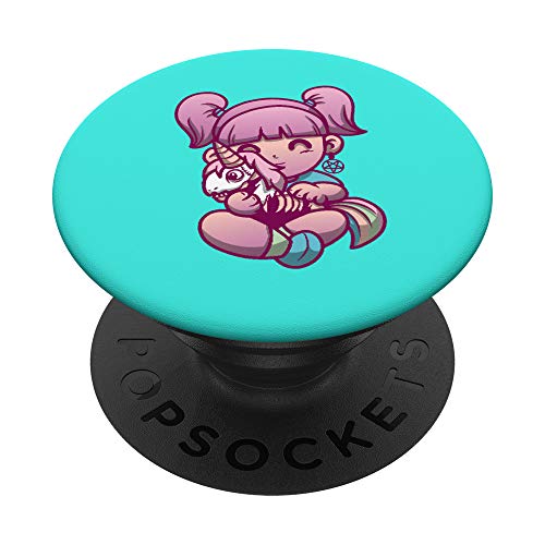 Anime Aesthetic Pastel Goth Girl with Unicorn Gifts PopSockets Support et Grip pour Smartphones et Tablettes