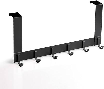VALINK 6 Hooks Door Coat Hook, Over The Door Hanger, Over The Door Hook Door for Coat Robe Hat Clothe Towels Hanging Black