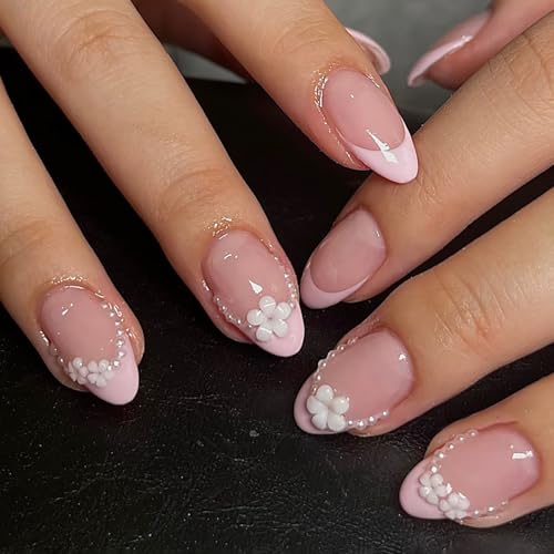 24Pcs French Tip Press on Nails Short Almond ...