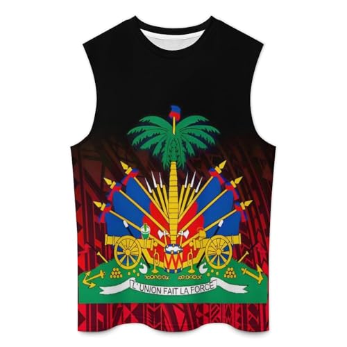 Men's Haitian Flag Print Tank Tops Moisture-Wicking Quick Dry Gym Beach Summer Sleeveless Shirts3