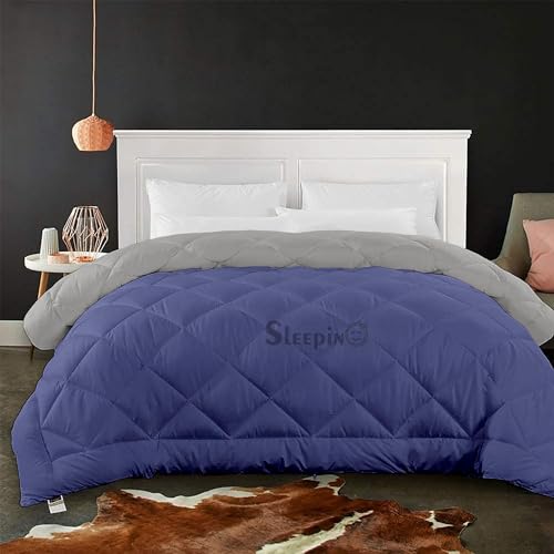 Image of 600 GSM Heavy Winter Double Bed Comforter | Microfiber, Breathable, Reversible,Soft, Lightweight & Machine Washable Comforter for Double Bed 90x100 Inch - Medium BlueSilver