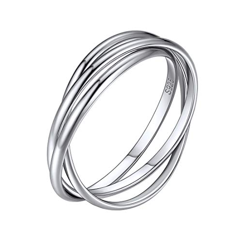 ChicSilver 925 Sterling Silver Rings for Women Men, Triple Interlocked Rolling High Polish Plain Dome Eternity Bands Promise Rings for Her Size 7