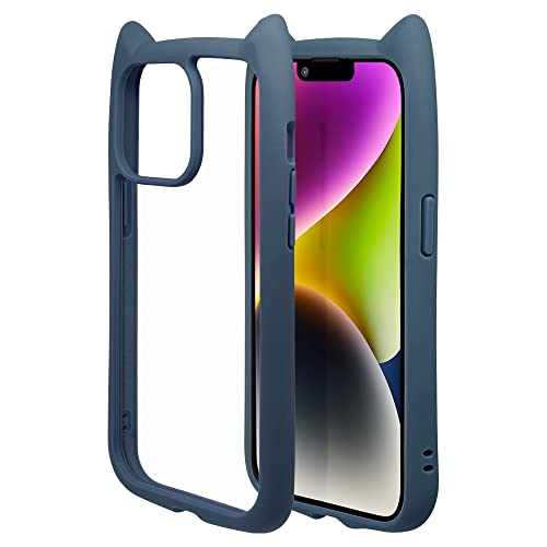 ラスタバナナ ケース カバー iPhone14 13 共用 ハイブリッド 猫耳 ネコミミ 背面強化ガラス 背面クリア 9H かわいい おしゃれ mimi ロイヤルブルー アイフォン14 スマホケース 7055IP261HB