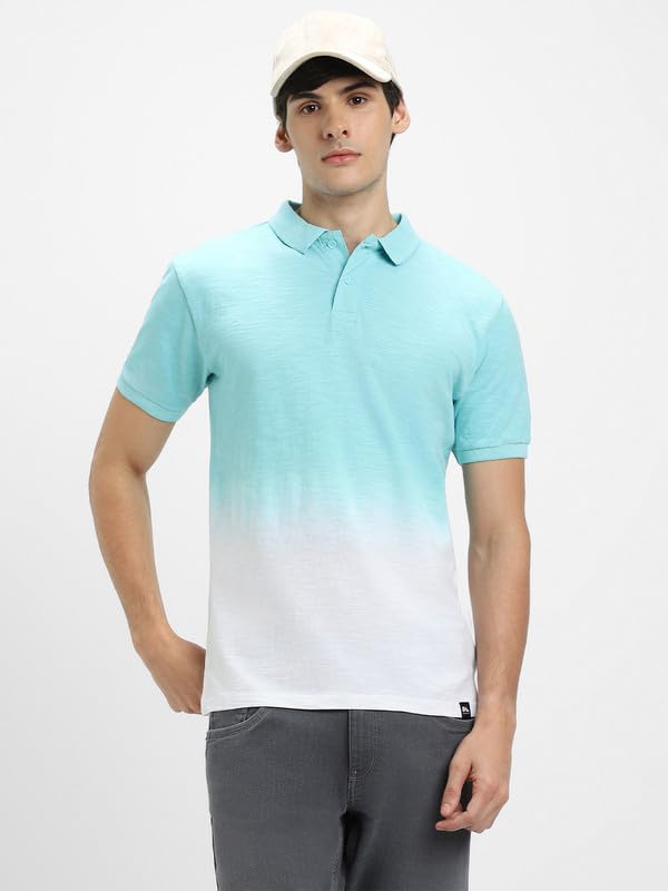 Image of Dennis Lingo Men's Cotton Black Ombre-Dyed Slim Fit Button-Down Short Sleeve Polo Tshirt