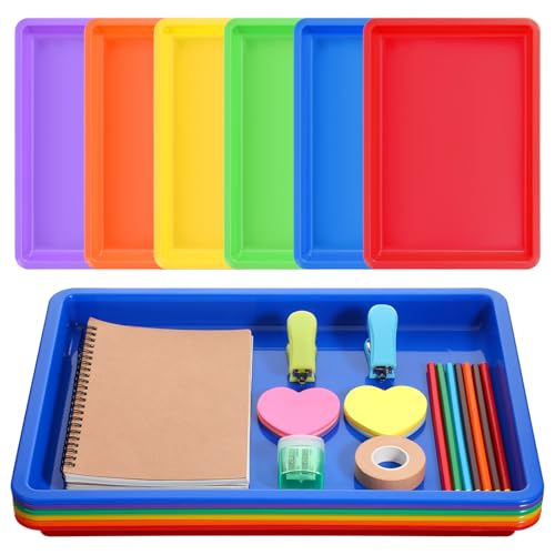 Molain 6Pack Colorful Plastic Art Trays 6 Colors 16x12x1 Inch Stackable Activity Crafts Tray Sensory Serving Organizer for DIY Projects Beads Painting Jewelry School Classroom DIY Project