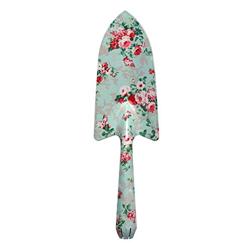Rivanto® Blumenkelle mit Rosendruck Motiv, aus Metall, 27,5 cm lang, 8 cm breit, Gartenwerkzeug, Handschaufel, Pflanzschaufel, spitze Gartenschaufel