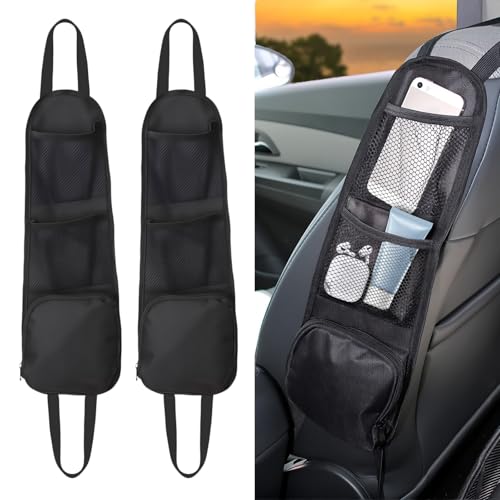 FOVKO Car Organizer Front Seat 2PCS Multi-Pocket Car Storage Organizer with Mesh Net Durable Car Camping Essentials Universal Car Seat Side Organizer for Cars SUV & Truck(Black)