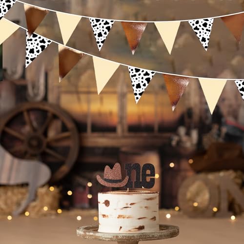 Image of 32Ft Western Party Decorations Western Cowboy Triangle Banner Flag Fabric Pennant Garland Streamer for Cowboys Redeo Birthday Wild West Baby Shower Cowgirls Bachelorette Farm Cow Wild Party Decor