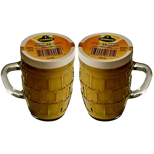 Kuhne Traditional Smooth & Mild German Mustard in Beer Mug Glass Jar 250 ml x 2