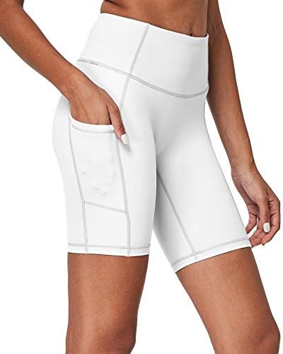 FitsT4 High Waisted Soft Gym Yoga Biker Shorts for Women-7 Inches Long  Compression Spandex Pocket Shorts White: Buy Online at Best Price in UAE -  Amazon.ae
