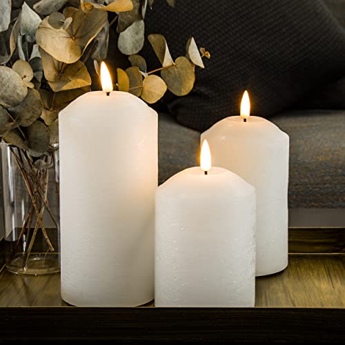 Girimax White Flameless Led Pillar Candles With Remote, 3 Pack Flickering Real Wax Battery Candles Φ 3" H 4" 5" 6" #TOP5