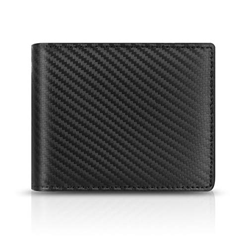 Genuine Leather Bifold Men Wallets - RFID Blocking Wallet for Men With 10 Credit Card Holder and 2 ID Window Slim Wallet and Gift Box Black