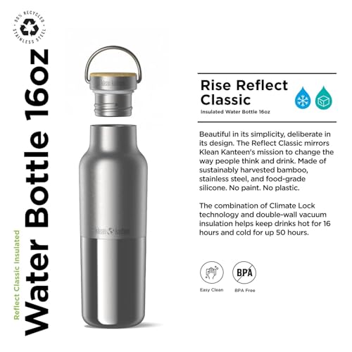 Klean Kanteen Rise Reflect Botella Térmica Reutilizable de Acero Inoxidable con Aislamiento al Vacío y Tapa de Bambú 16 oz miniatura 2
