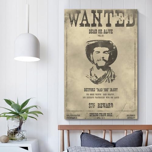 Affiche Wanted vintage toile de salon et chambre 60x90cm sans cadre