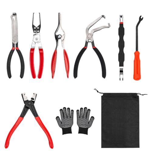 Image of 9-Piece Electrical Disconnect Pliers Tool Kit for Cars | Automotive Electrical Connector Removal, Relay Puller, Hose Removal Pliers, Clip Remover & Separator for Trucks, and SUVs