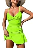 Pink Queen 2 Piece Swim Suits for Women 2025 Summer Tummy Control Modest Swimdress Bathing Suits Swimwear Neon Green M
