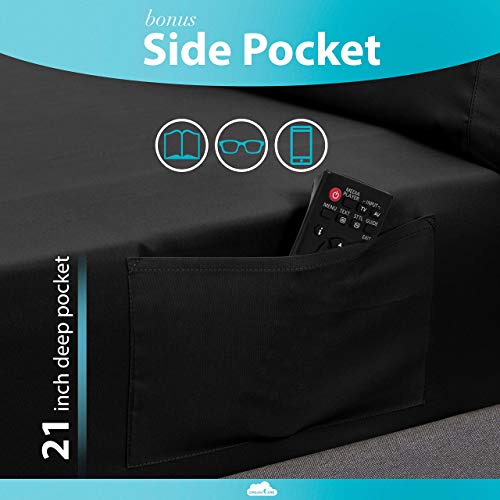 Image of DREAMCARE Queen Sheets - 6 pcs Breathable Cooling Sheets Queen - up to 21 inch | Extra Deep Pocket Queen Sheets Set with Side Pockets - Extra Soft - Queen Sheet Set - Hotel Luxury Queen Bed Sheets - Black