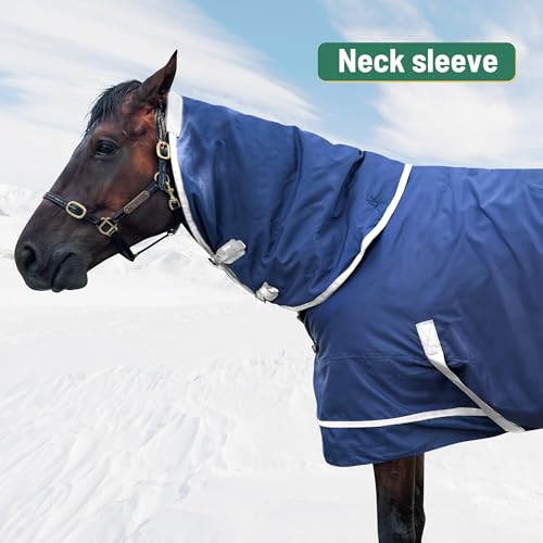 Image of 1200D Horse Turnout Blanket with Detachable Neck Cover, Medium Weight Water-Resistant Blanket,Winter Horse Blanket for Real Horses(72in /135cm)
