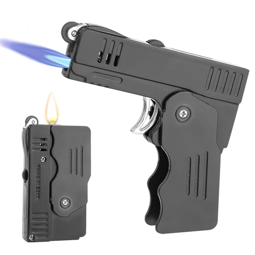 DMJJSD Torch Lighter Switchable Soft/Jet Flame Butane Pipe Lighter Refillable with Lockable Function Windproof Lighter Foldable Personalised Lighter Lighters for Men (Butane Not Included)-BlacK