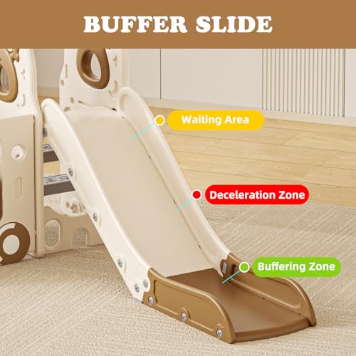 Image of XJD 10 in 1 Toddler Slide, Kids Slide for Toddlers 1-3, Toddler Play Climber Slide Playset with Basketball Hoop and Ball,Toddlers Outdoor Indoor Playground (Brown, Small)