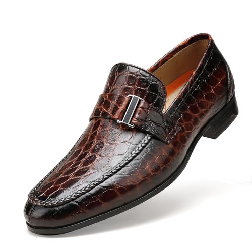 Image of Classic Leather Dress Shoes for Men, Premium Alligator Printed Bussiness Dress Slip on Loafer for Mens