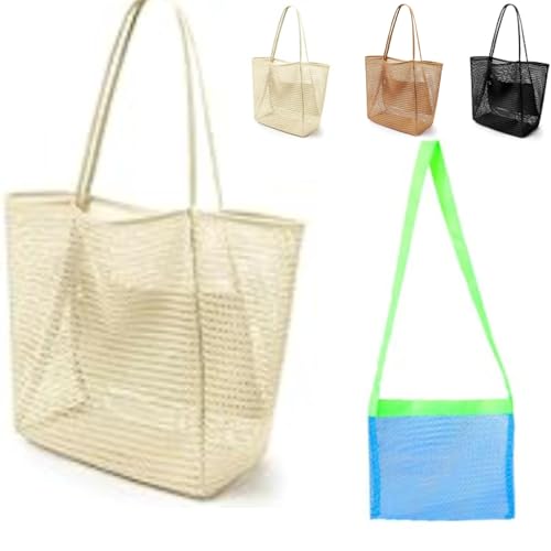 Image of Mesh Beach Tote Bags for Womens, Shoulder Handbag Hobo Pool Bags for Swimming Vacations Summer Essentials