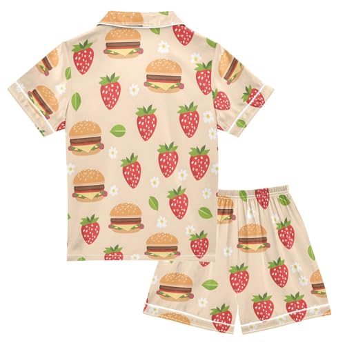 ALAZA Strawberry Hamburger Flower Floral Pajamas Satin Pajama Set Short Sleeve Button Down Sleepwear2
