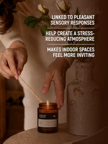 Image of EM5 Hazelnut Caramel Aromatherapy Scented Candle | Hand Crafted Gourmand Candle | 100% Natural Wax & Wick | Upto 40 Hrs Clean Burn | Smokeless & Non-Toxic | 100gm