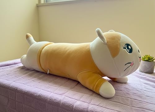 Image of Tickles Sleeping Cat Soft Stuffed Plush Animal Pillow for Kids Boys & Girls (Size: 35 cm Color: White & Brown)