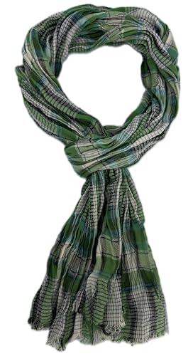Rotfuchs Écharpe légère en coton pour femme et homme, aspect froissé, motif à carreaux, vert, bleu, blanc, fabriquée en Allemagne, Vert, bleu, blanc., 180 x 20 cm (L x B)