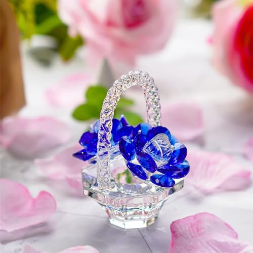 H&D HYALINE & DORA Kristall Rosen Blumenfigur, Glasblumen Briefbeschwerer, Glasblumen Sammelobjekt